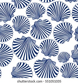 Vector seamless pattern with hand drawn scallop seashells. Beautiful marine design elements, perfect for prints and patterns.