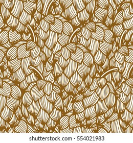 Vector seamless pattern with hand drawn hop cones. Beautiful design elements, perfect for prints and pattern.