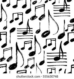 Vector Seamless Pattern With Hand Drawn Music Notes.