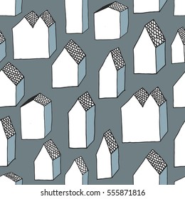 Vector seamless pattern with hand drawn houses