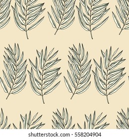 Vector seamless pattern with hand drawn eucalyptus branches. Beautiful floral design elements, perfect for prints and patterns