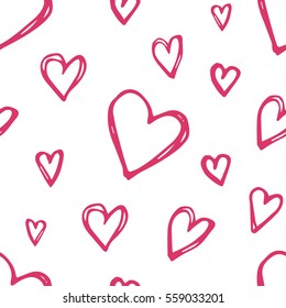 Vector seamless pattern with hand drawn hearts. St.Valentine`s day background