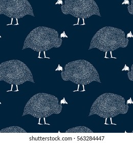 Vector seamless pattern with hand drawn guinea fowl. Beautiful design elements, perfect for prints and patterns.