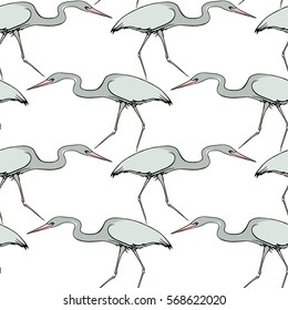 Vector seamless pattern with hand drawn graceful herons. Beautiful animalistic design, perfect for prints and patterns