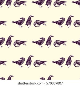 Vector seamless pattern with hand drawn city birds. Beautiful chalk drawing, perfect for prints and patterns