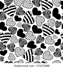 Vector seamless pattern with hand drawn hearts