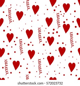 Vector seamless pattern with hand drawn hearts and doodles