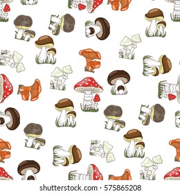 Vector seamless pattern with hand drawn doodle forest mushrooms2