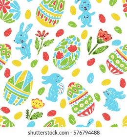 Vector seamless pattern with hand drawn easter eggs.