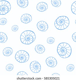 Vector seamless pattern with hand drawn seashells. Beautiful marine design elements, for prints and patterns.