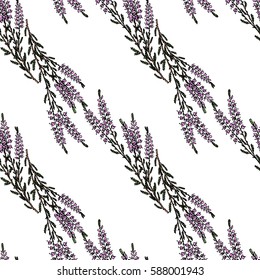 Vector seamless pattern with hand drawn heather branches. Beautiful floral design elements,  perfect for prints and pattern.