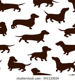 Vector seamless pattern with hand drawn dachshund silhouettes. Beautiful design elements