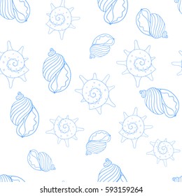 Vector seamless pattern with hand drawn seashells. Beautiful marine design elements, for prints and patterns.