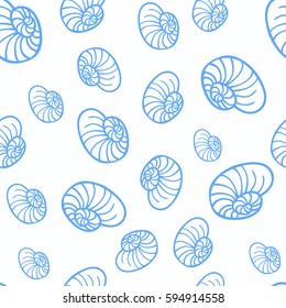 Vector seamless pattern with hand drawn seashells. Beautiful marine design elements, for prints and patterns.