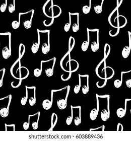 Vector seamless pattern with hand drawn music notes.