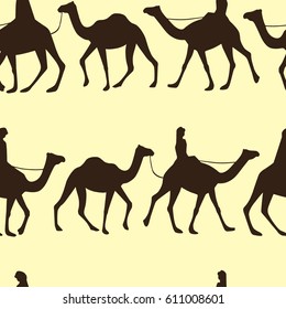 Vector seamless pattern with hand drawn camel caravan. Beautiful design elements, perfect for prints and patterns