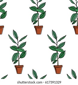 Vector seamless pattern with hand drawn rubber plants. Beautiful floral design elements, perfect for prints and patterns