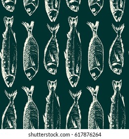 Vector seamless pattern with hand drawn fish. Beautiful food design elements, perfect for prints and patterns
