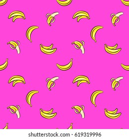 Vector seamless pattern with hand drawn bananas on a pink background. For your design