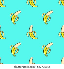 Vector seamless pattern with hand drawn bananas on a blue background. For your design