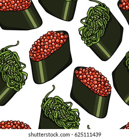 Vector seamless pattern with hand drawn gunkan sushi. Beautiful food design elements, perfect for any business related to the food industry.