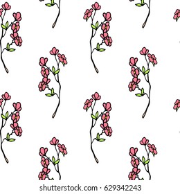 Vector seamless pattern with hand drawn spring blooming branches. Beautiful design elements, vintage colors.