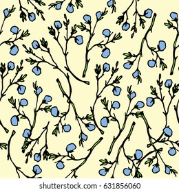 Vector seamless pattern with hand drawn spring blooming branches. Beautiful design elements, vintage colors.