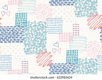 Vector Seamless Pattern With Hand Drawn Textured Brush Strokes and Elements