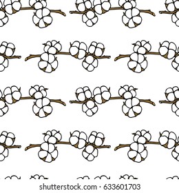 Vector seamless pattern with hand drawn cotton flowers. Beautiful floral design elements, perfect for prints and patterns.