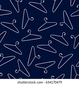 Vector seamless pattern with hand drawn clothes hangers. Ink drawing, graphic style. Beautiful household design elements.