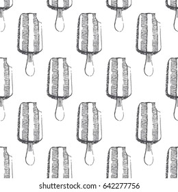 Vector seamless pattern with hand drawn ice cream. Summer vacation texture in sketch style