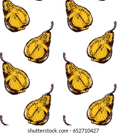 Vector seamless pattern with hand drawn pears. Beautiful design elements, charcoal drawing
