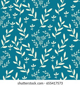 Vector seamless pattern with hand drawn floral elements on blue background. Can be used for wallpaper, poster design, wrapping paper, surface texture, web backgrounds, print on textile and covers