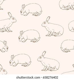 Vector Seamless Pattern Hand Drawn Rabbits Stock Vector (Royalty Free ...