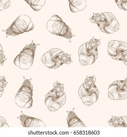Vector seamless pattern with hand drawn snails