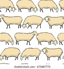 Vector seamless pattern with hand drawn cute sheep. Funny sheep characters, beautiful design elements.