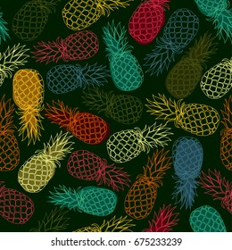 Vector seamless pattern with hand drawn pineapple fruits. Vector illustration. Perfect for fabric, textile, wrapping paper and other decoration design.