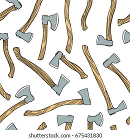 Vector seamless pattern with hand drawn axes. Beautiful design elements.