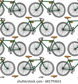 Vector seamless pattern with hand drawn vintage bicycles. Perfect for prints and backgrounds.