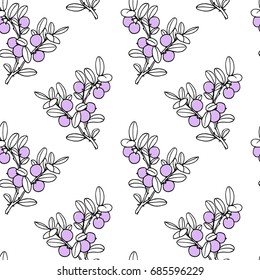 Vector seamless pattern with hand drawn blueberry twigs. Beautiful floral design elements, ink drawing