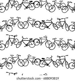 Vector seamless pattern with hand drawn bicycles. Beautiful design elements, perfect for prints and patterns.