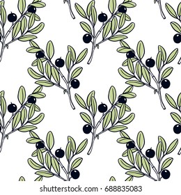 Vector seamless pattern with hand drawn blueberry twigs. Beautiful floral design elements, ink drawing