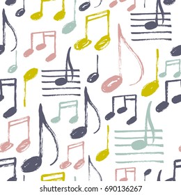 Vector seamless pattern with hand drawn music notes.