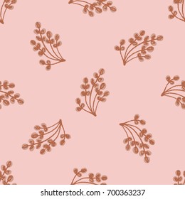a vector seamless pattern with hand drawn natural elements;  made by pencils; twigs with leaves