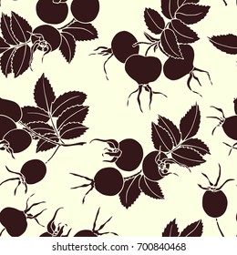 Vector seamless pattern with hand drawn dog rose twigs. Beautiful dog rose products design elements, ink drawing.