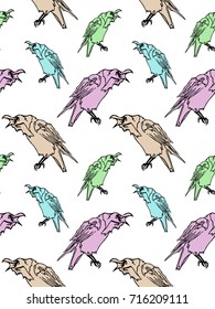 Vector seamless pattern with hand drawn raven silhouettes. Beautiful design elements, perfect for prints and patterns.