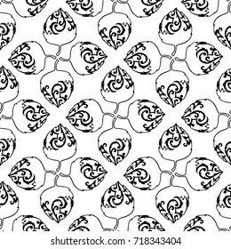 Vector seamless pattern with hand drawn leaves in Oriental style. Beautiful design elements for fabric, Wallpaper, paper, clothing, prints. Black and white illustration with background. Autumn