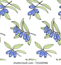 Vector seamless pattern with hand drawn honeysuckle twigs. Beautiful floral design elements, ink drawing