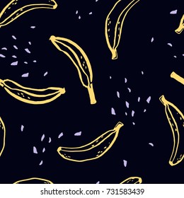 Vector seamless pattern with hand drawn bananas. Fruits abstract background. Artistic texture with bananas and ink elements.