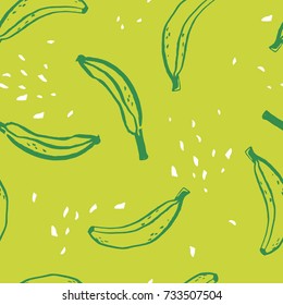 Vector seamless pattern with hand drawn bananas. Fruits abstract background. Artistic texture with bananas and ink elements.